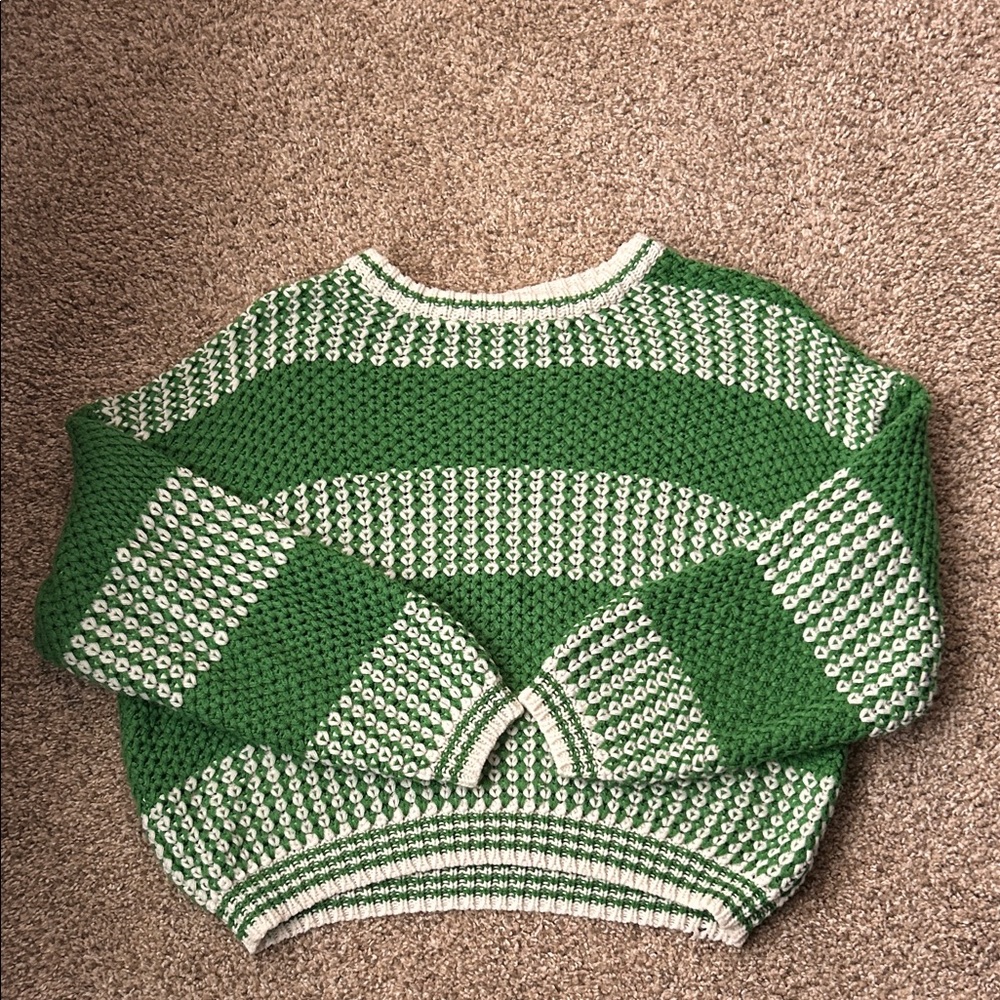 SHEIN Emerald and Cream Striped Knit Sweater
